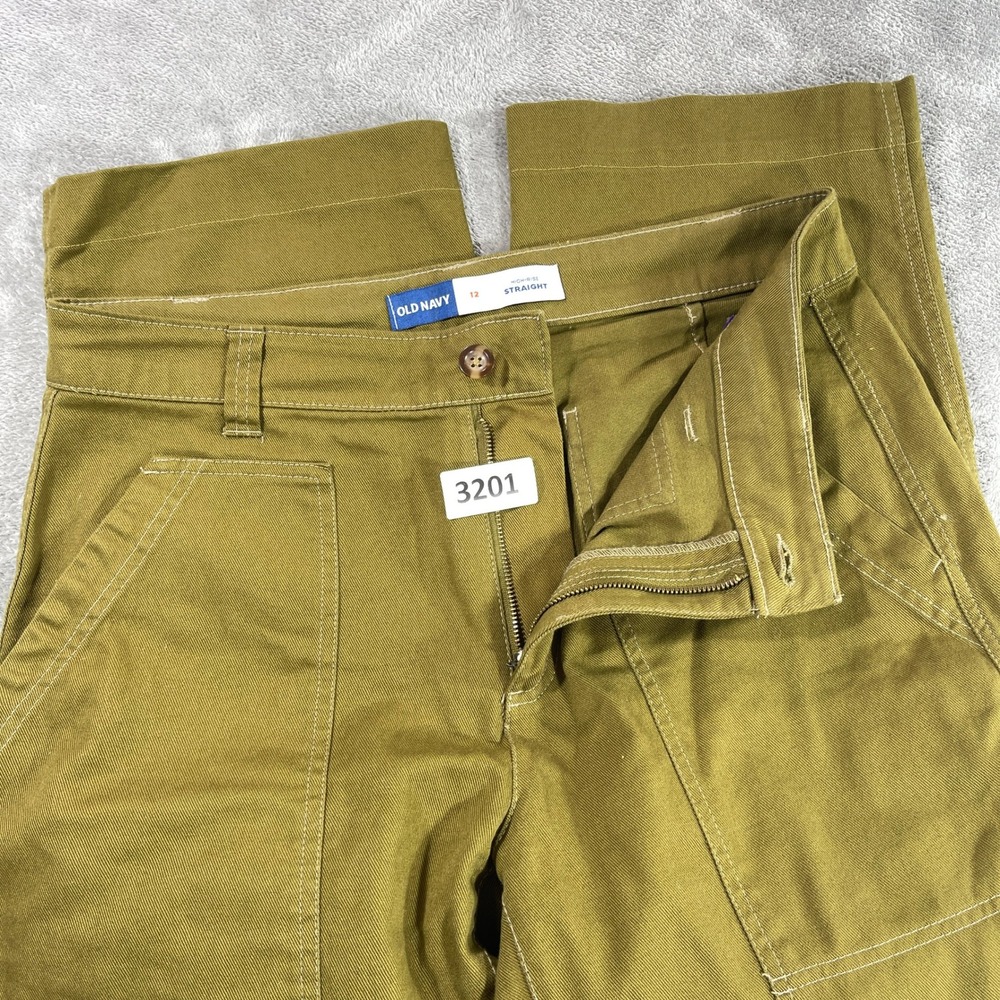 Old Navy Carpenter Pants Women 12 Olive Green High Rise Straight‎ Utility